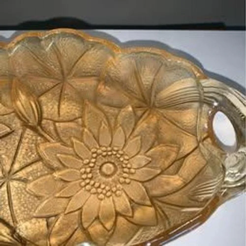 Vintage Indiana Glass Lily Pons Carnival Glass Relish‎ Dish Marigold Sunflower